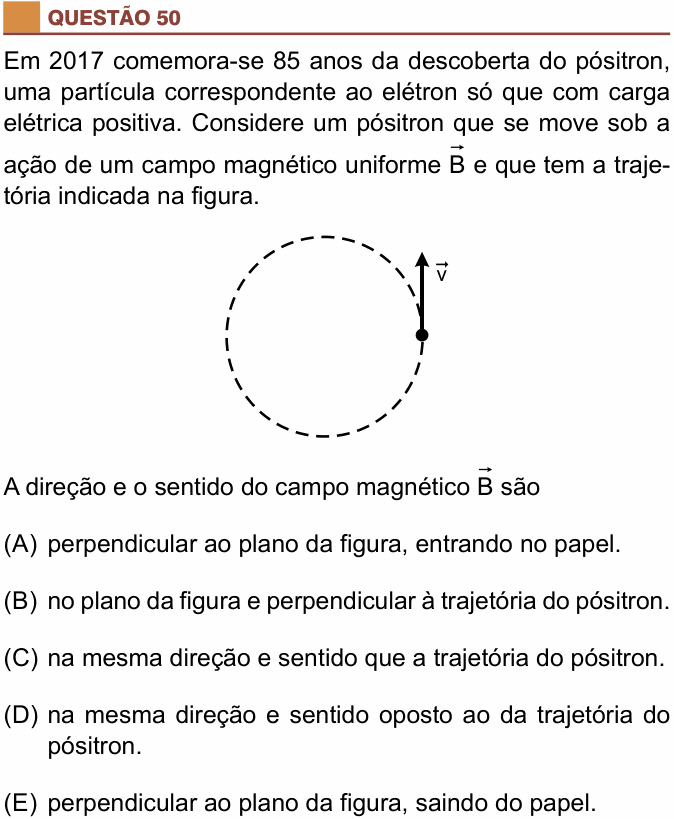 Enunciado da questão 50 de Física do São Camilo 2018