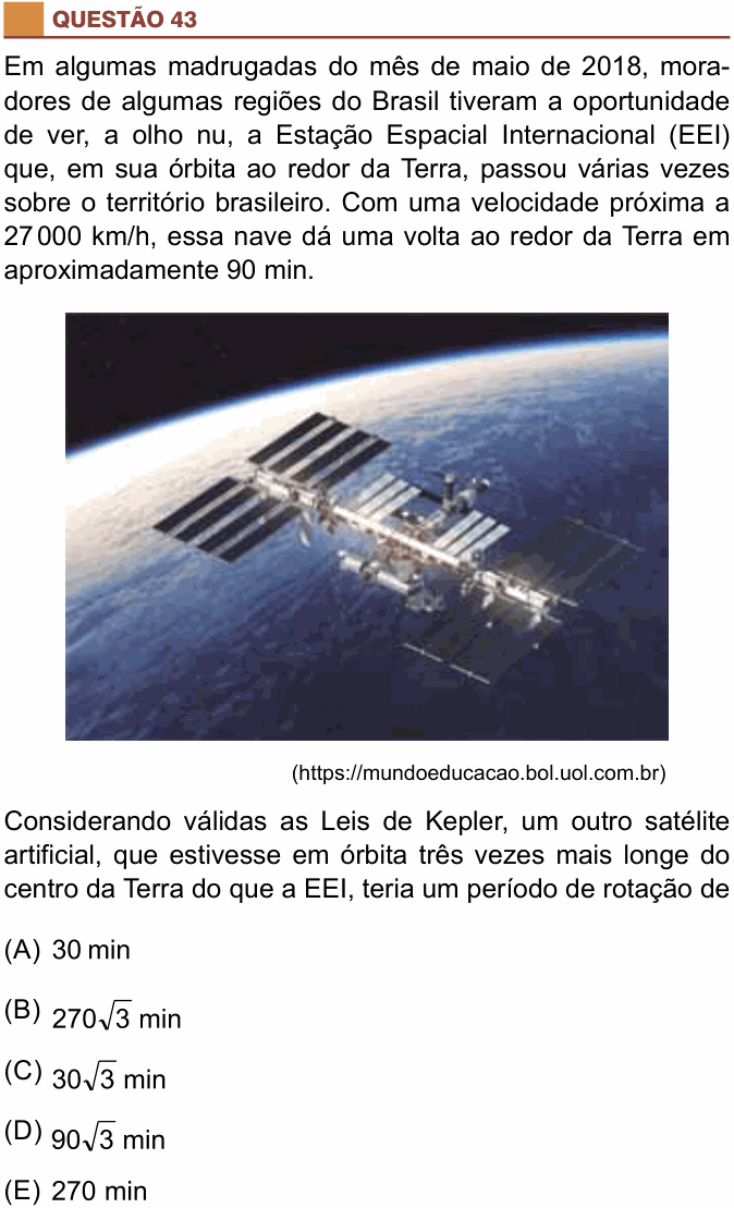 Enunciado da questão 43 de Física do São Camilo 2019