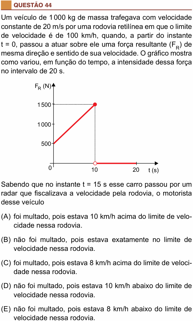 Enunciado da questão 44 de Física do São Camilo 2019