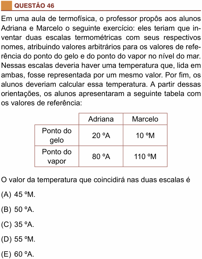 Enunciado da questão 46 de Física do São Camilo 2019