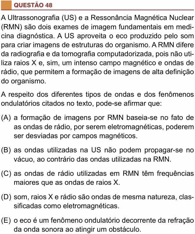Enunciado da questão 48 de Física do São Camilo 2019