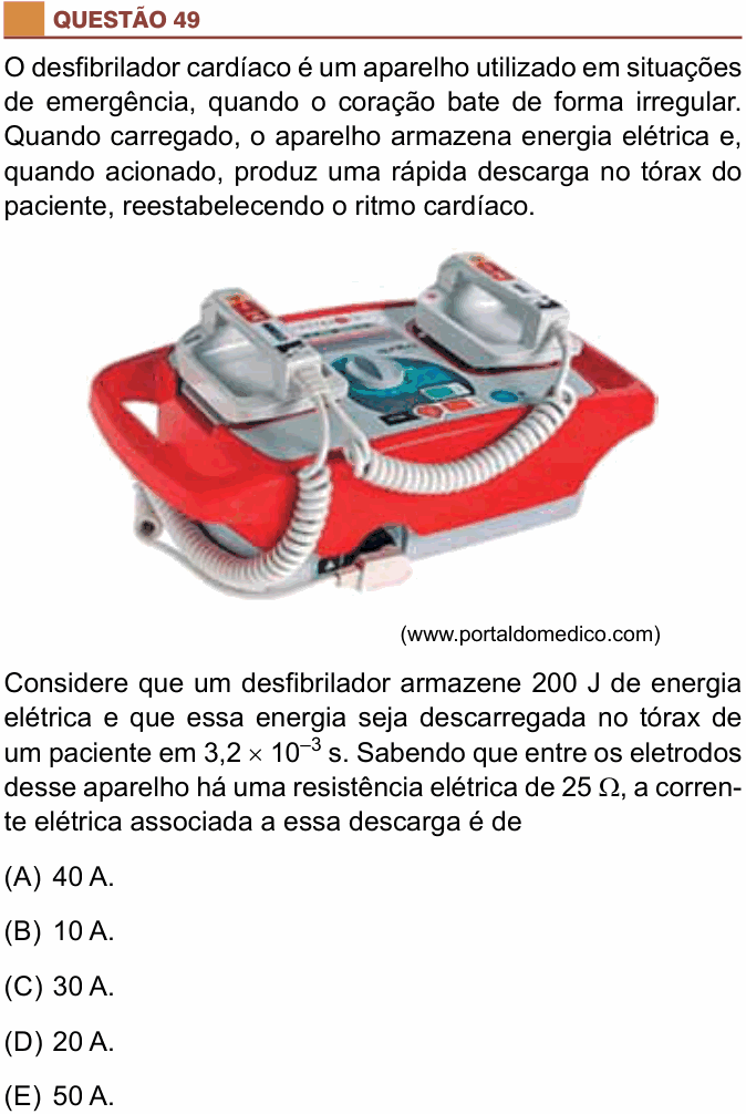 Enunciado da questão 49 de Física do São Camilo 2019