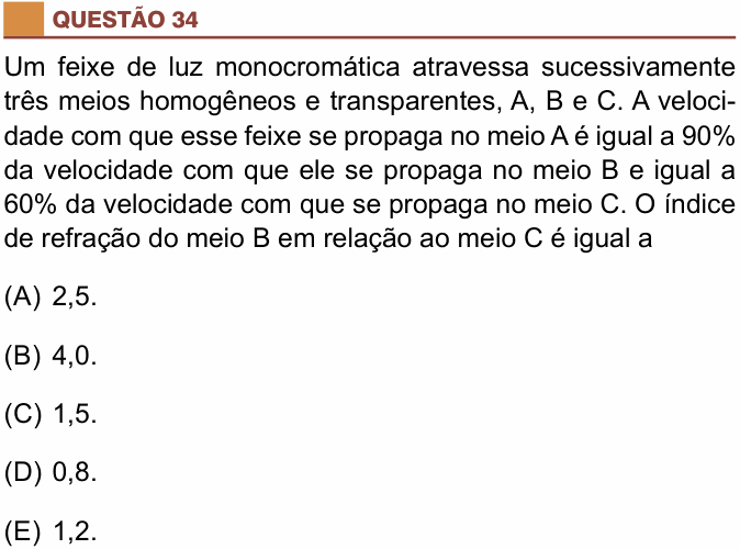 Enunciado da questão 34 de Física do São Camilo 2021