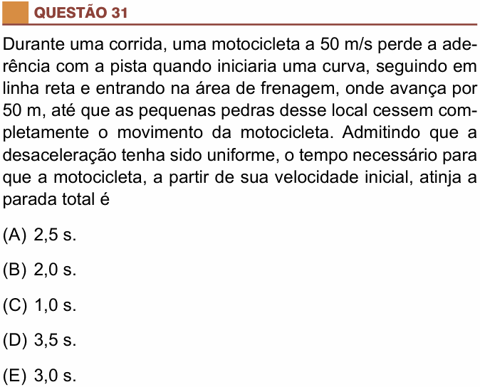 Enunciado da questão 31 de Física do São Camilo 2022
