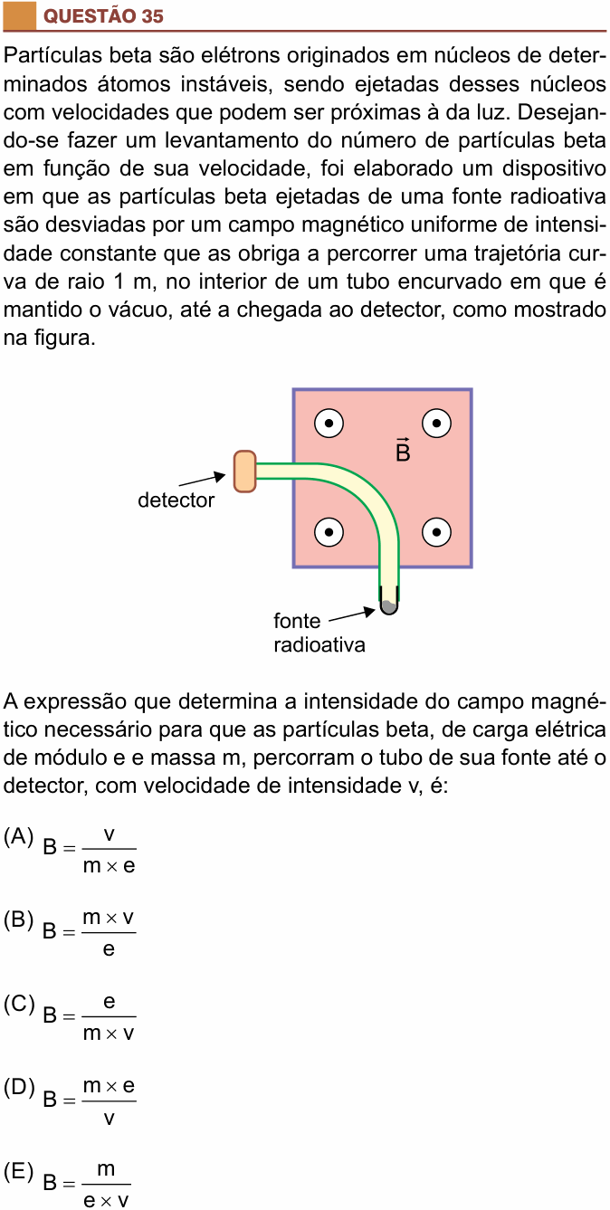 Enunciado da questão 35 de Física do São Camilo 2022