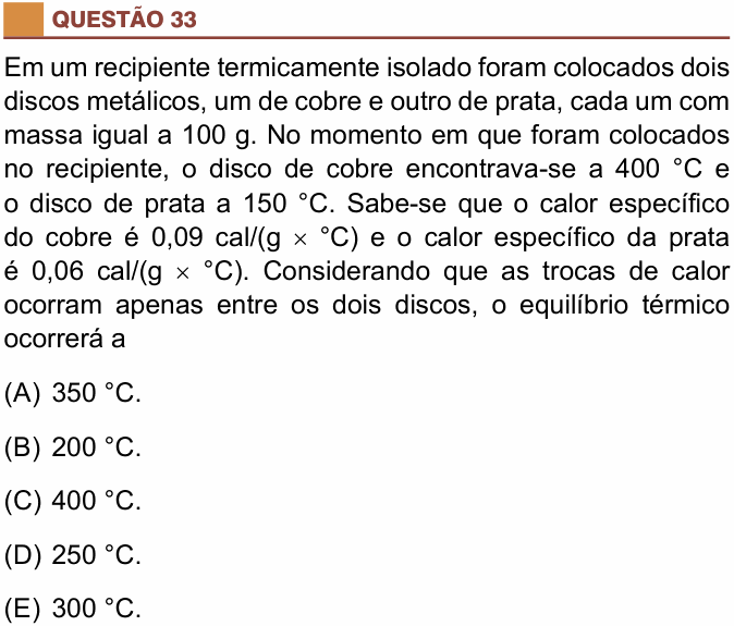 Enunciado da questão 33 de Física do São Camilo 2023 (2º semestre)