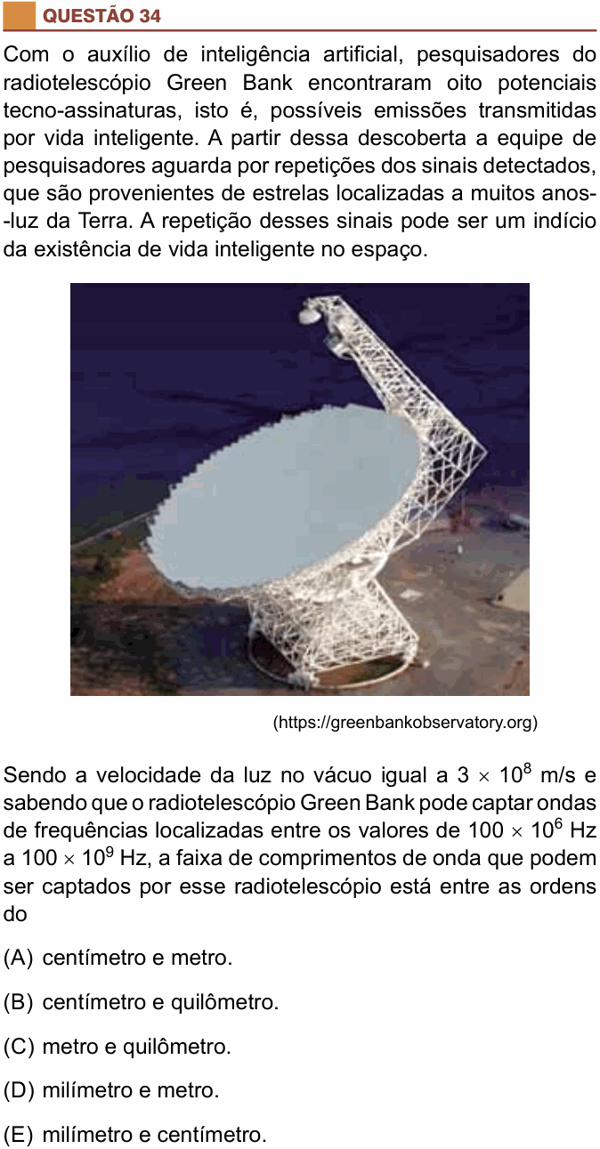 Enunciado da questão 34 de Física do São Camilo 2023 (2º semestre)