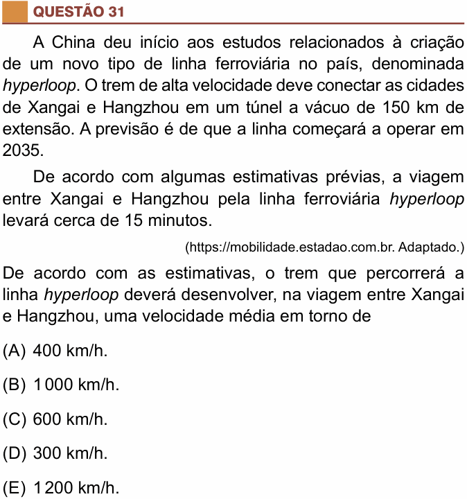 Enunciado da questão 31 de Física do São Camilo 2024 (2º semestre)