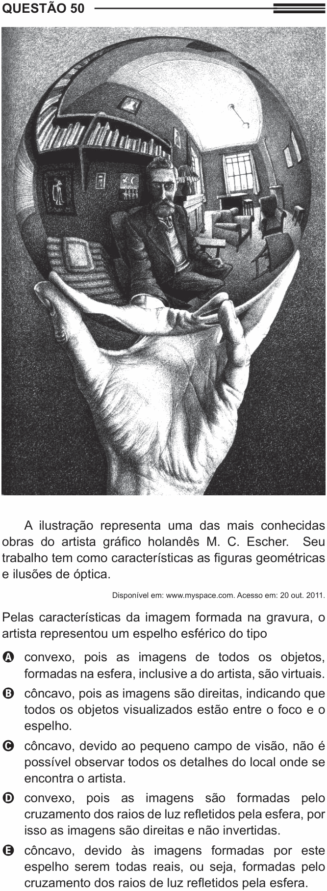 Enunciado da questão 50 de Física do ENEM 2014 (3ª aplicação)
