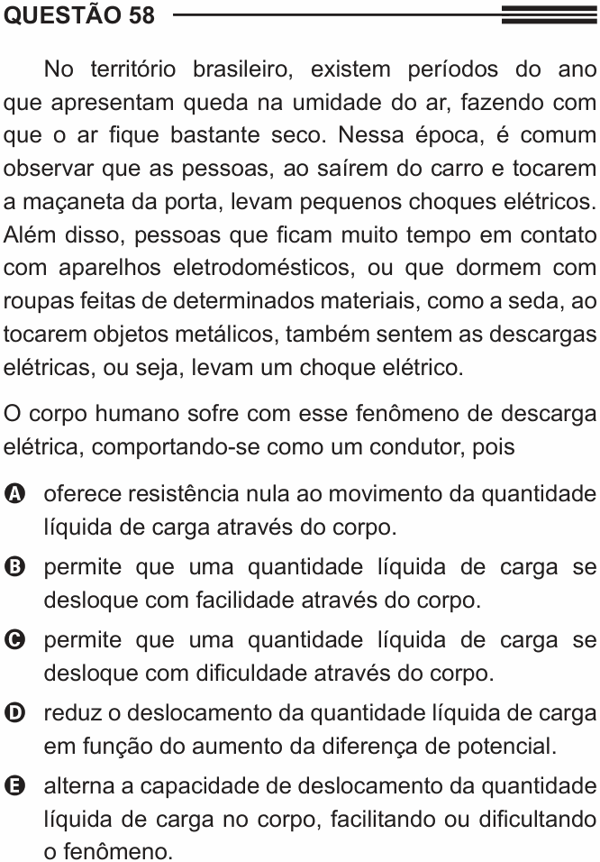 Enunciado da questão 58 de Física do ENEM 2014 (3ª aplicação)
