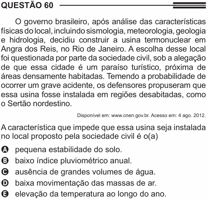 Enunciado da questão 60 de Física do ENEM 2014 (3ª aplicação)