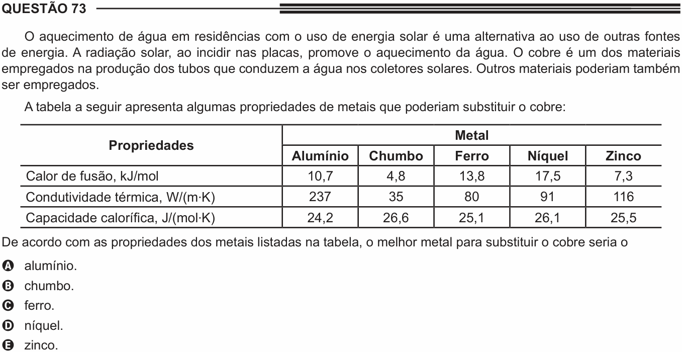 Enunciado da questão 73 de Física do ENEM 2014 (3ª aplicação)