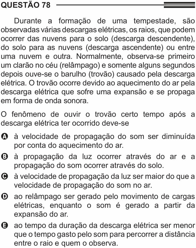 Enunciado da questão 78 de Física do ENEM 2014 (3ª aplicação)