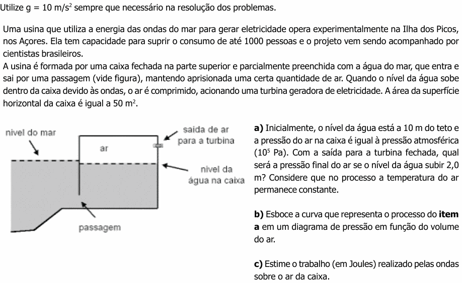 Enunciado da questão 5 de Física do UNICAMP 2003 (2ª fase)
