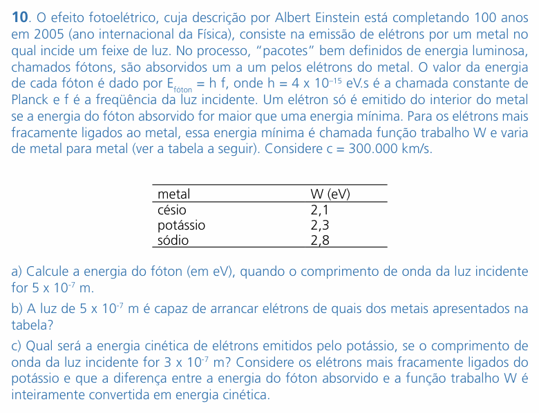 Enunciado da questão 10 de Física do UNICAMP 2005 (2ª fase)