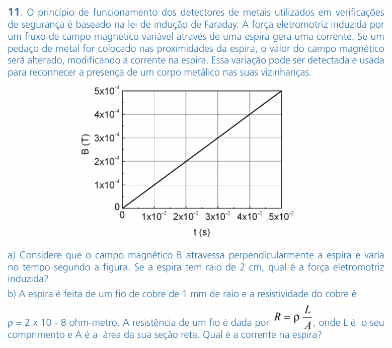 Enunciado da questão 11 de Física do UNICAMP 2005 (2ª fase)