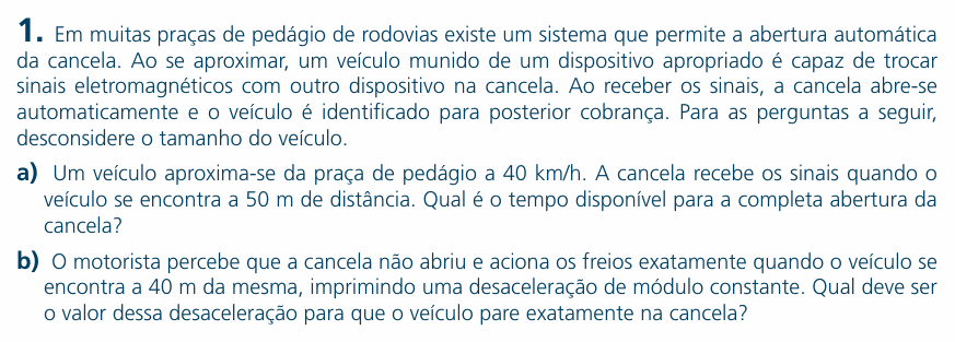 Enunciado da questão 1 de Física do UNICAMP 2007 (2ª fase)