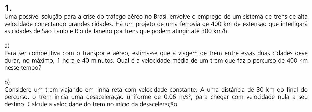 Enunciado da questão 1 de Física do UNICAMP 2008 (2ª fase)