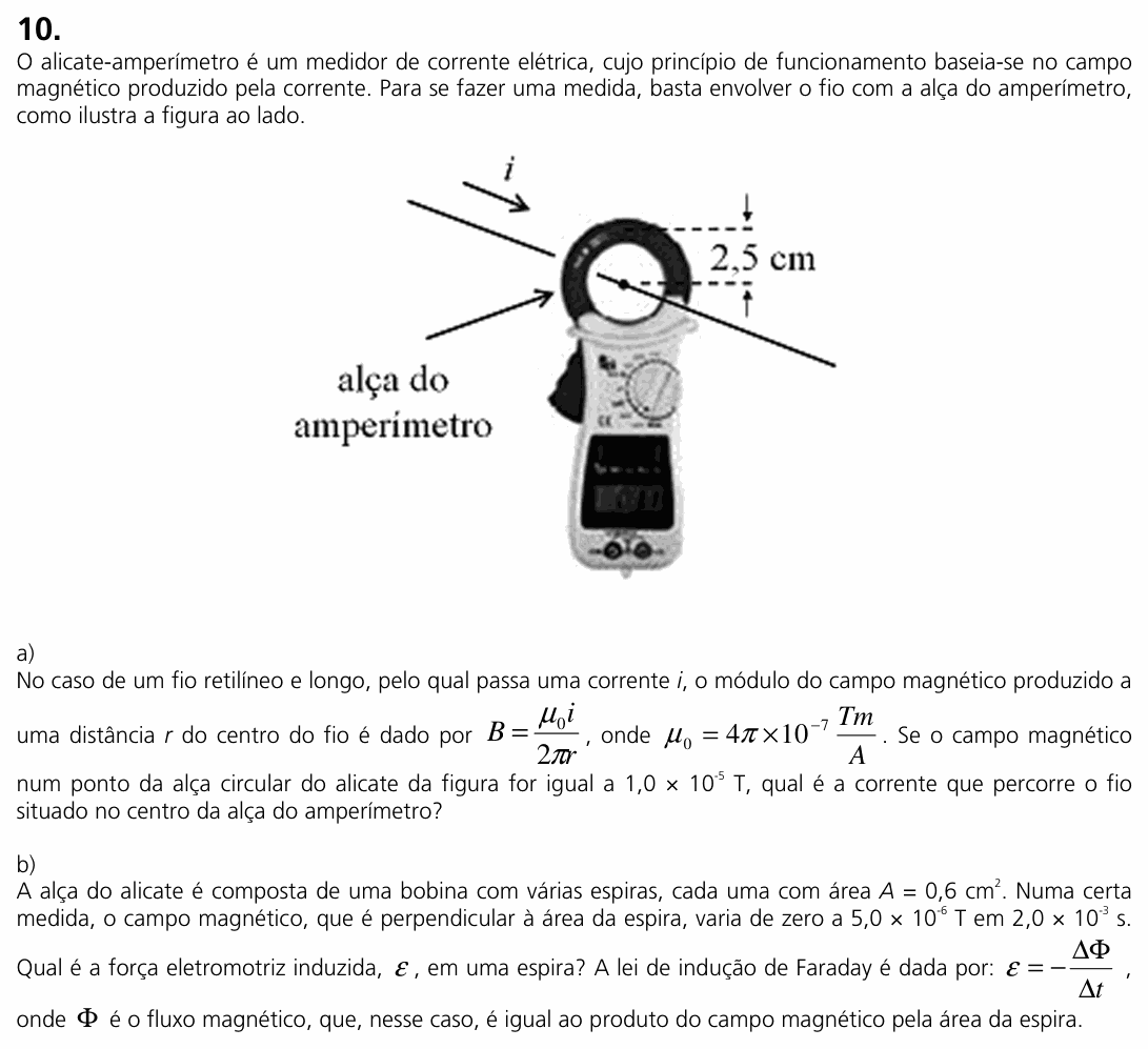 Enunciado da questão 10 de Física do UNICAMP 2008 (2ª fase)