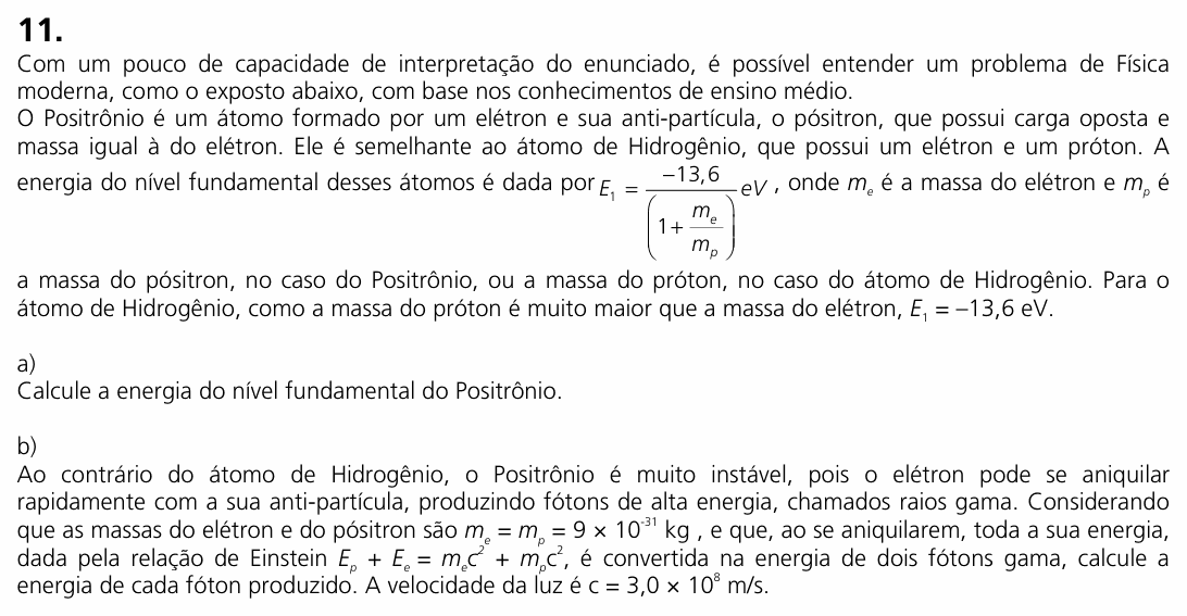 Enunciado da questão 11 de Física do UNICAMP 2008 (2ª fase)