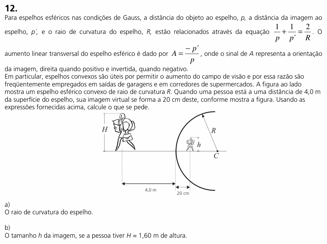 Enunciado da questão 12 de Física do UNICAMP 2008 (2ª fase)