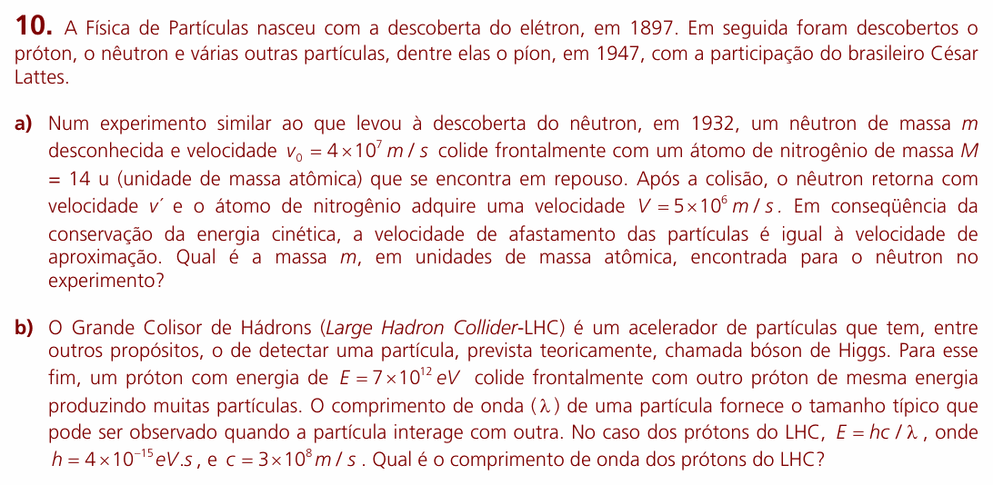 Enunciado da questão 10 de Física do UNICAMP 2009 (2ª fase)