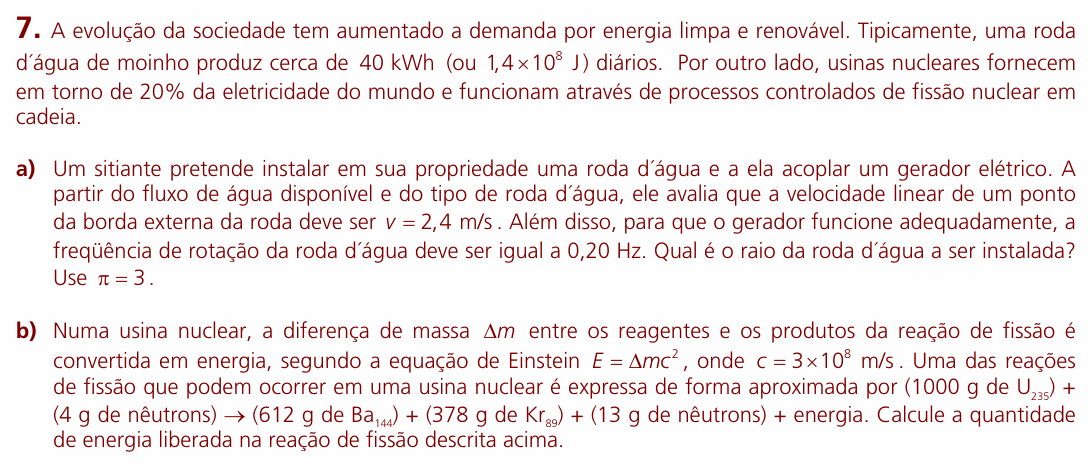 Enunciado da questão 7 de Física do UNICAMP 2009 (2ª fase)