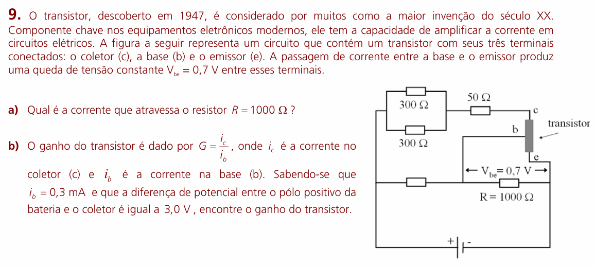 Enunciado da questão 9 de Física do UNICAMP 2009 (2ª fase)