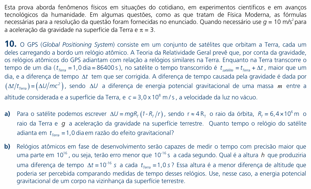 Enunciado da questão 10 de Física do UNICAMP 2010 (2ª fase)