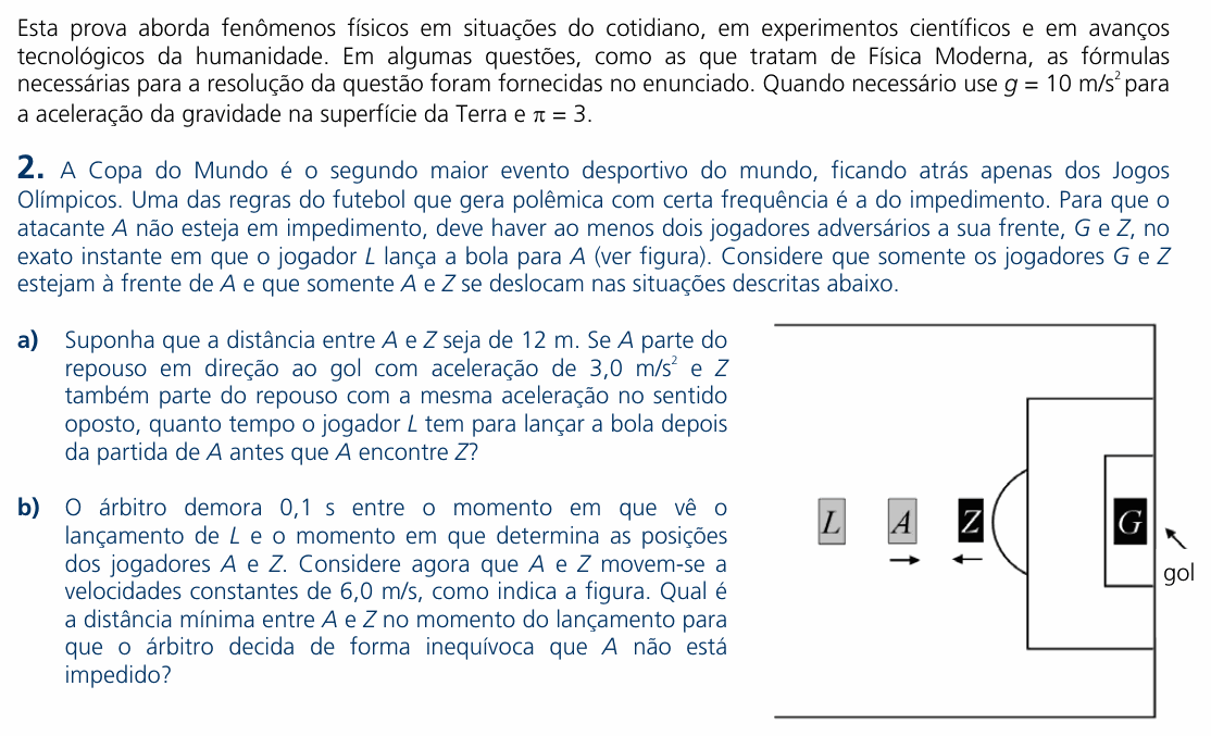 Enunciado da questão 2 de Física do UNICAMP 2010 (2ª fase)