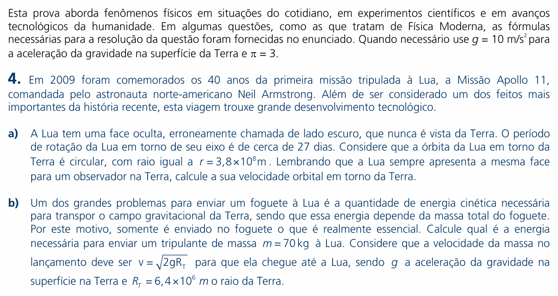 Enunciado da questão 4 de Física do UNICAMP 2010 (2ª fase)