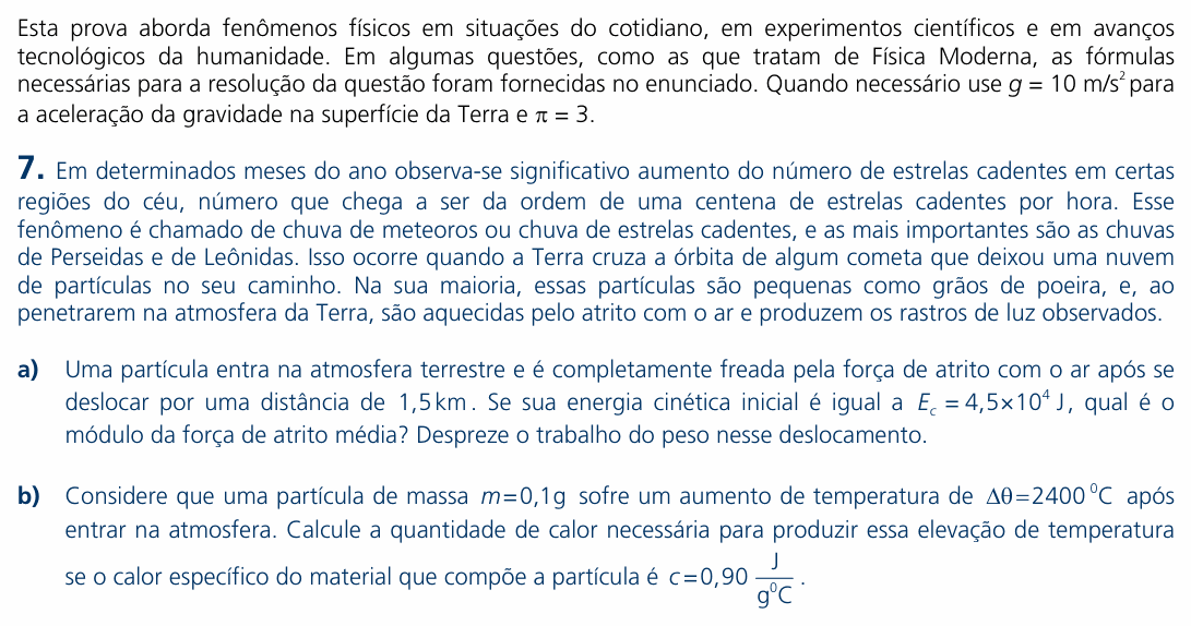 Enunciado da questão 7 de Física do UNICAMP 2010 (2ª fase)