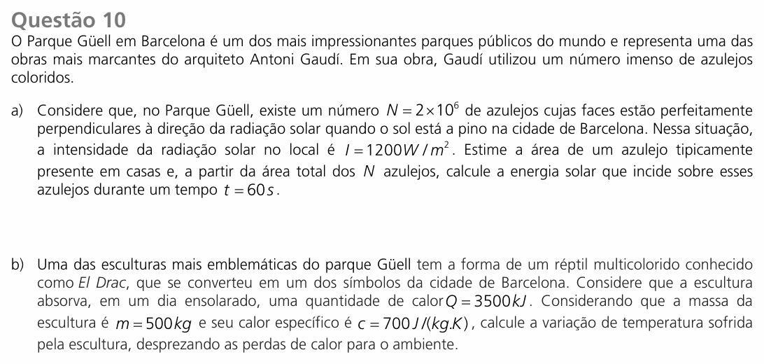 Enunciado da questão 10 de Física do UNICAMP 2016 (2ª fase)