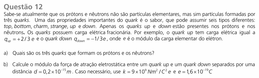Enunciado da questão 12 de Física do UNICAMP 2016 (2ª fase)
