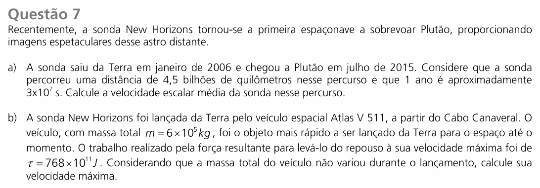 Enunciado da questão 7 de Física do UNICAMP 2016 (2ª fase)