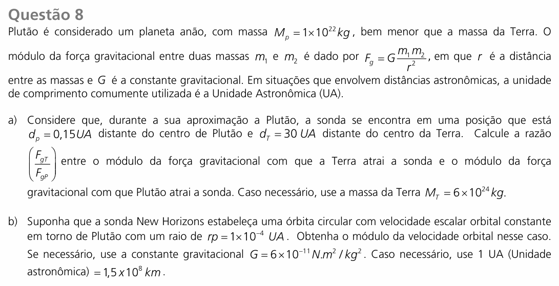 Enunciado da questão 8 de Física do UNICAMP 2016 (2ª fase)