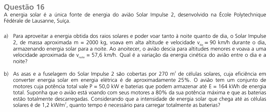 Enunciado da questão 16 de Física do UNICAMP 2017 (2ª fase)