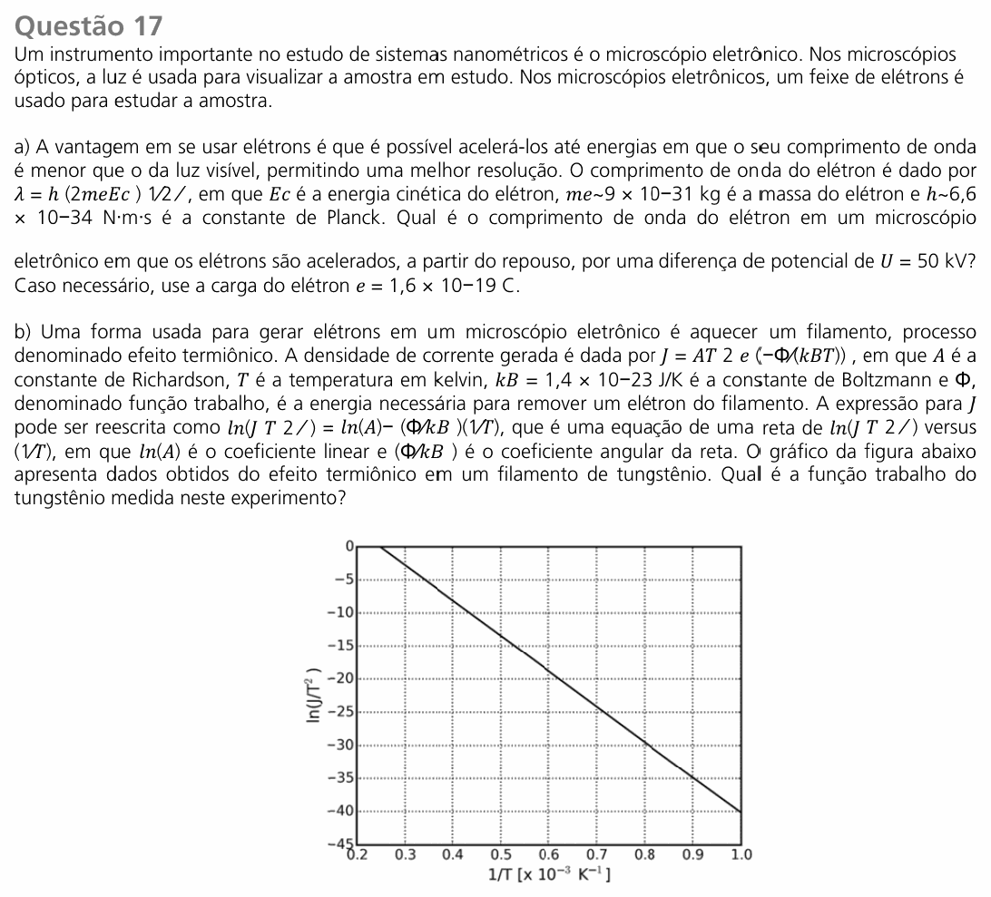 Enunciado da questão 17 de Física do UNICAMP 2017 (2ª fase)