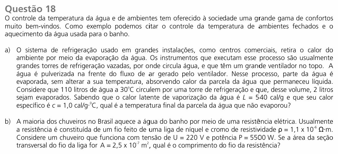 Enunciado da questão 18 de Física do UNICAMP 2017 (2ª fase)