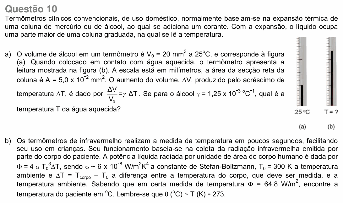 Enunciado da questão 10 de Física do UNICAMP 2018 (2ª fase)