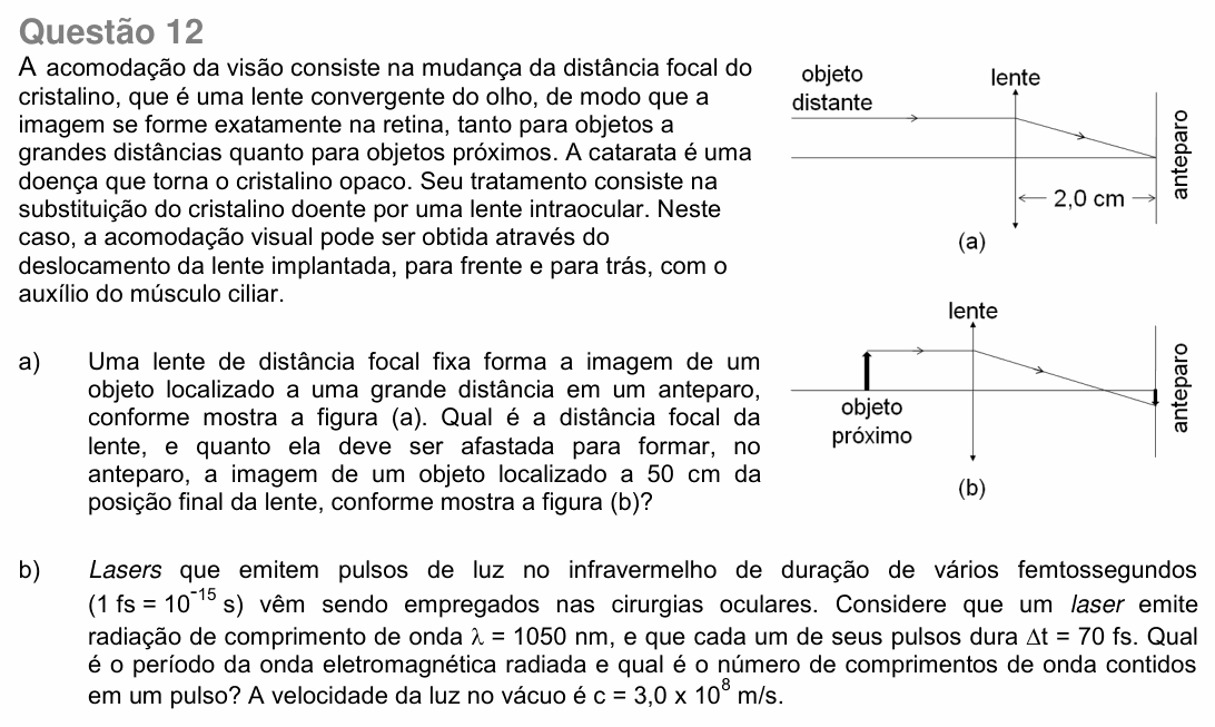 Enunciado da questão 12 de Física do UNICAMP 2018 (2ª fase)