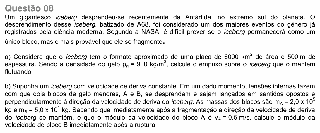 Enunciado da questão 8 de Física do UNICAMP 2018 (2ª fase)