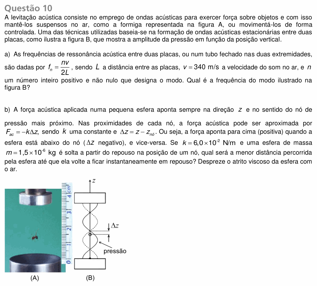 Enunciado da questão 10 de Física do UNICAMP 2019 (2ª fase)