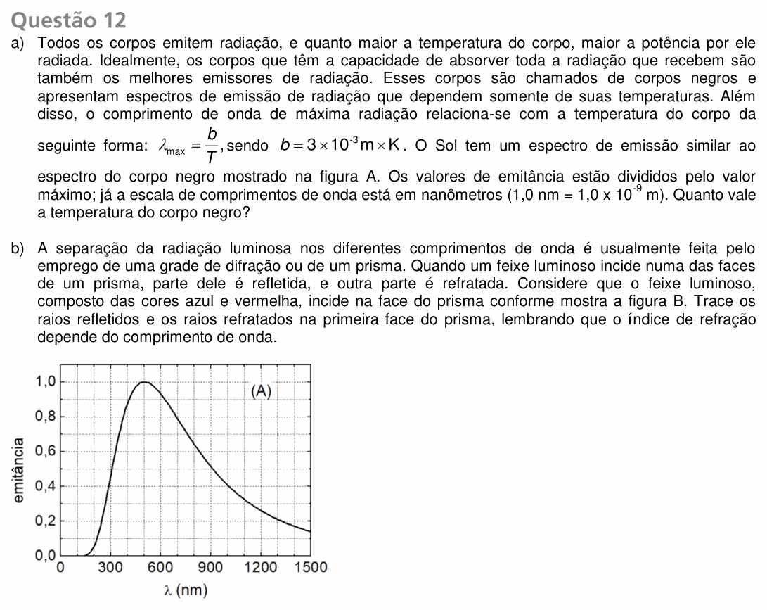 Enunciado da questão 12 de Física do UNICAMP 2019 (2ª fase)