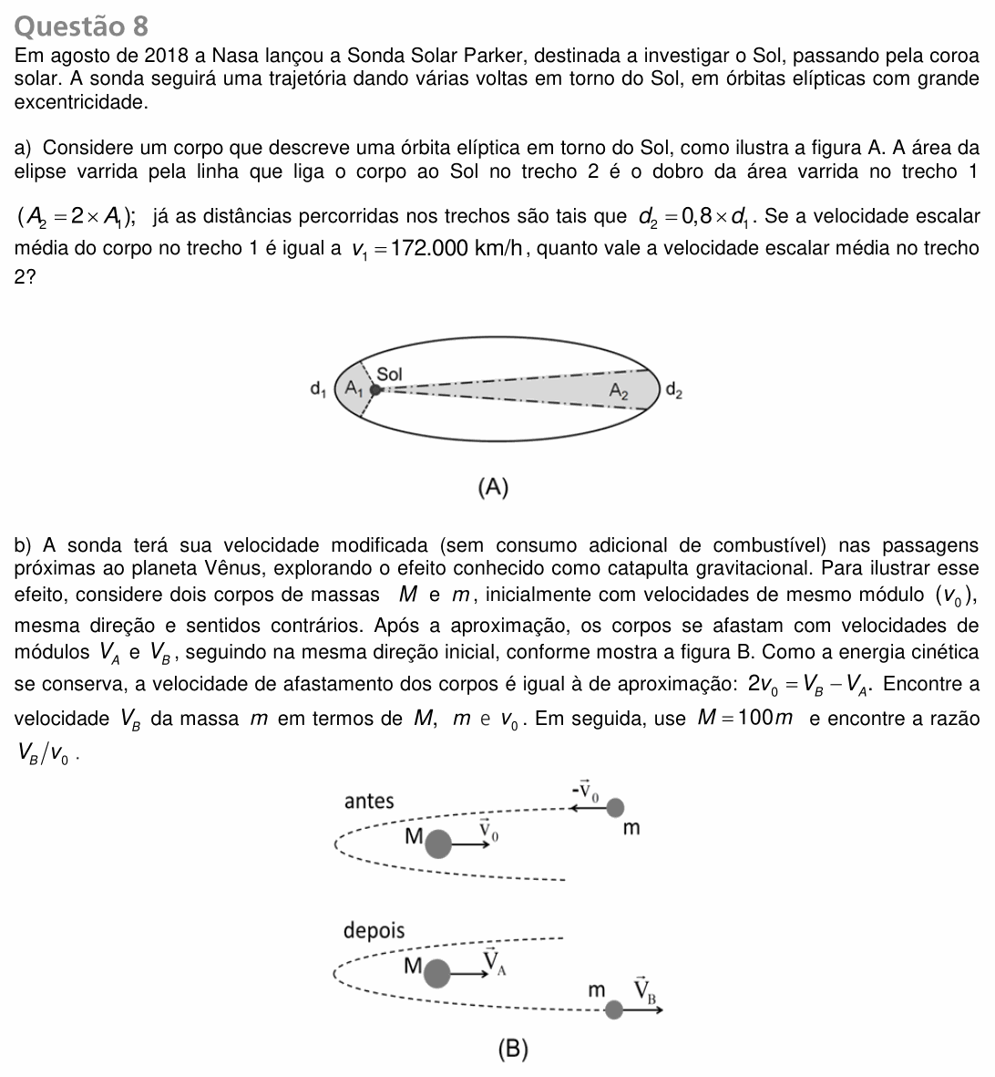 Enunciado da questão 8 de Física do UNICAMP 2019 (2ª fase)