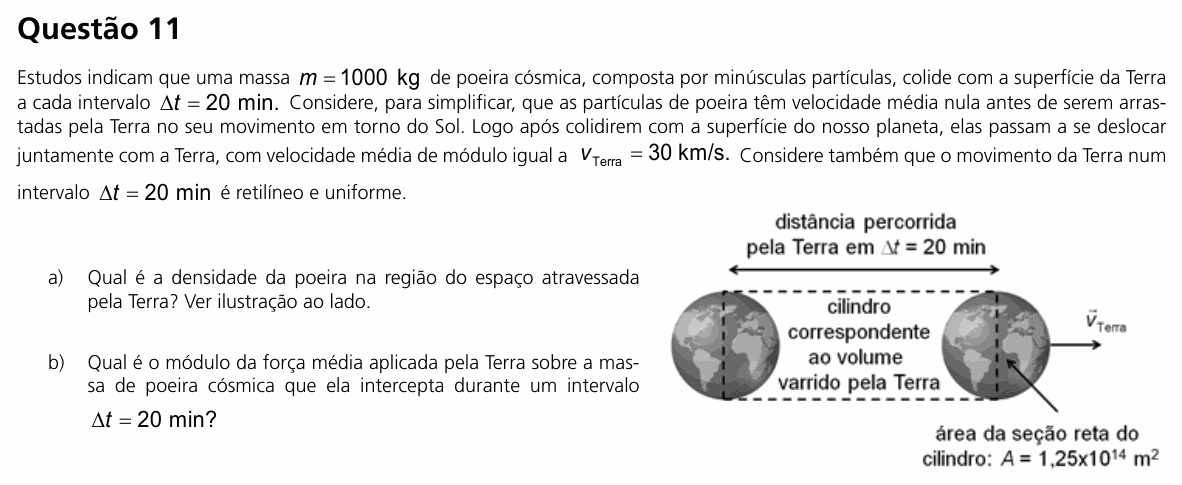 Enunciado da questão 11 de Física do UNICAMP 2020 (2ª fase)