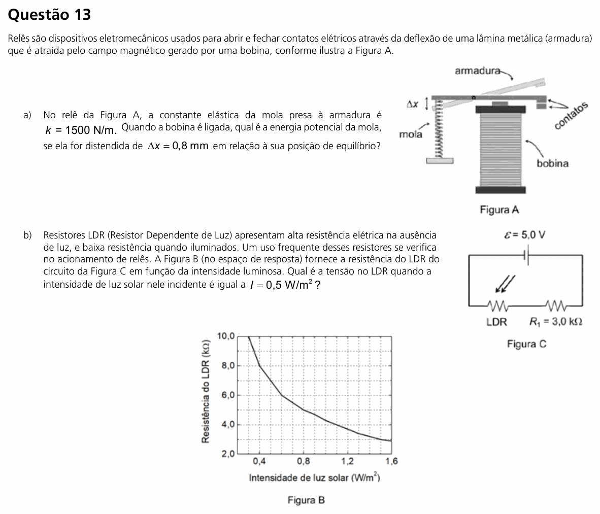 Enunciado da questão 13 de Física do UNICAMP 2020 (2ª fase)