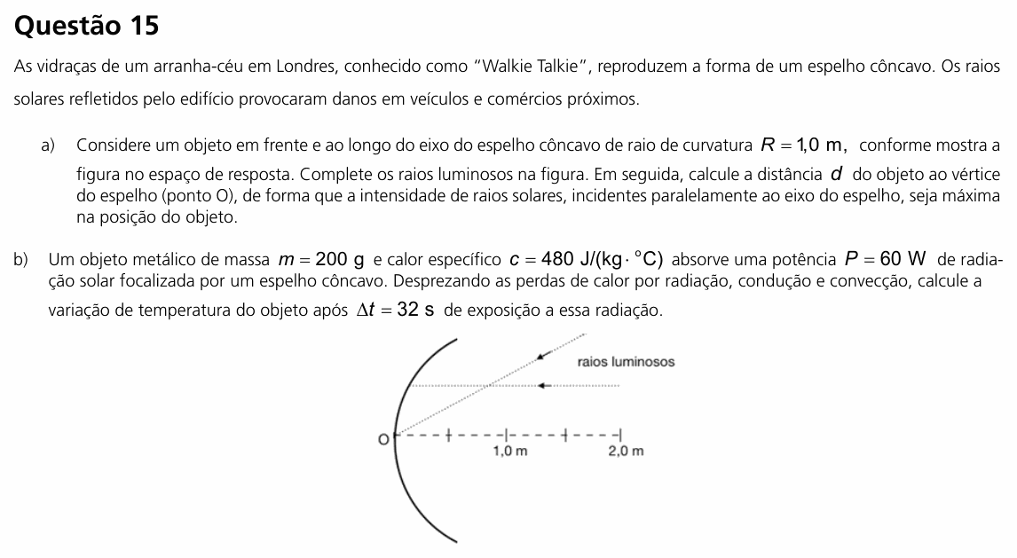 Enunciado da questão 15 de Física do UNICAMP 2020 (2ª fase)