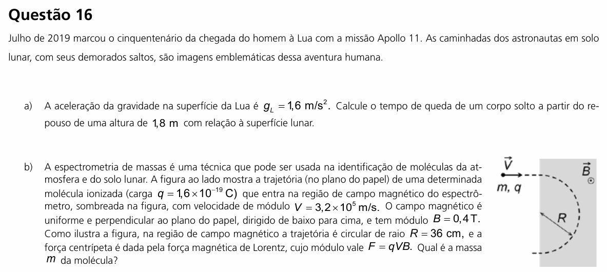 Enunciado da questão 16 de Física do UNICAMP 2020 (2ª fase)