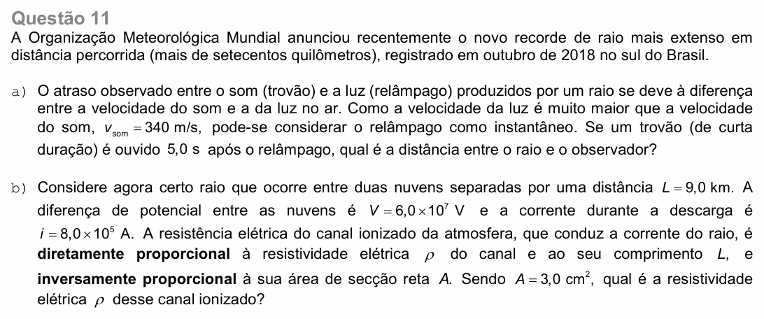 Enunciado da questão 11 de Física do UNICAMP 2021 (2ª fase)